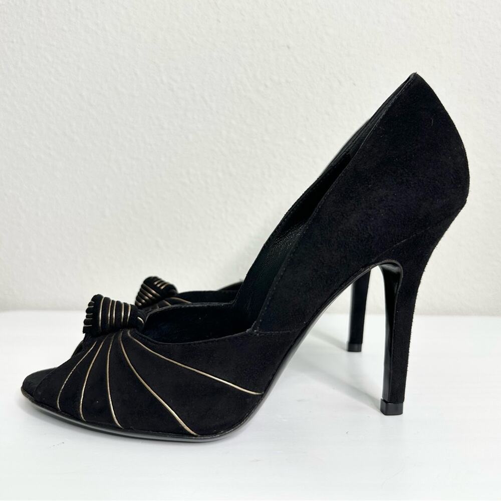 GUCCI Peep Toe Black Pumps with Gold Trim Size 37.5 - Picture 4 of 8
